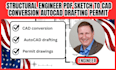 structural engineer PDF sketch to cad conversion autocad drafting permit drawing