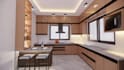 design a modern modular kitchen with 2d and 3d