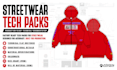 create streetwear tech pack and technical flat sketches