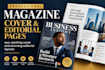 design a professional magazine cover and editorial pages