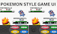 design pokémon style game UI, battle hud, pixel interface and rpg menu