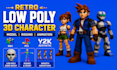 create retro low poly 3d character model rigging and 3d animation in n64 ps1 y2k