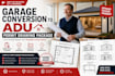 design garage conversion adu permit drawing package detached adus