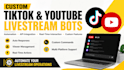 develop tiktok live streaming bot, youtube bot, twitter x bot, whatsapp API bot