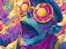 create psychedelic illustration, trippy art for album design