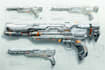 create detailed 2d weapons with an epic style