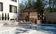 do backyard design, pool, patio, garden landscape render as landscape architect