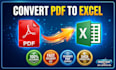 convert PDF to excel, spreadsheet, CSV, or google sheets