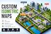 create a custom isometric map and 3d map illustration
