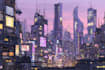 create cyberpunk city concept, sci fi illustrations