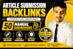 manual article submission backlinks for off page SEO