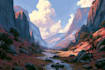 create a fantasy landscape, background illustration
