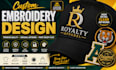 do custom embroidery design for logo, monogram, patch, applique and apparel