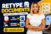 retype document, copy typing, fast typing, PDF to word, scanned to word