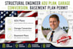 structural engineer adu plan, garage conversion, basement plan permit drawings