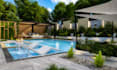 landscape design, garden, backyard, patio pergola and pool with 3d visualization