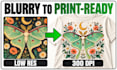 convert low quality art to a high res print ready design without background