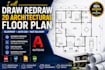 draw, redraw 2d architectural floor plan, blueprint autocad
