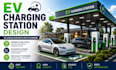 design a modern ev charging station with 3d rendering and site layout