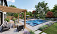 design backyard landscape, pergola pool rendering, patio 3d garden design render