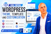 install wordpress theme, elementor template kit and customize