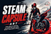 design steam capsule art, game banner, and store page header