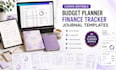 create budget planner, finance tracker, journal templates, canva design