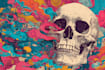 design artwork psychedelic, comic, skull for skateboards