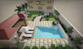 design landscape 3d rendering, garden, backyard, frontyard, pool, patio