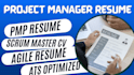 write ats project manager resume, pmp resume and scrum master CV