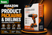 design amazon product packaging, product box, and die line