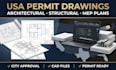 create USA permit ready architectural structural mep drawing for city approval