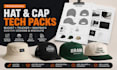 design custom hat tech pack, cap tech packs, bucket, trucker, snapback mockups