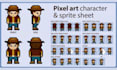 create pixel character sheet, sprite sheet, indie game art, rpg game pixel art