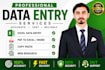do data entry, data typing, copy paste and web research