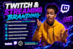 design custom twitch overlay, twitch logo, and stream package