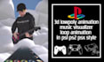 create 3d retro ps1 ps2 psx lowpoly music visualizer, loop animation