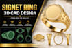 create custom signet ring cad design and 3d jewelry modeling