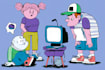 draw a cute and funny cartoon illustration