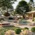 design landscape, terrace, backyard, pool, and patio