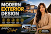 design modern house exterior with realistic 3d rendering