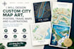 design custom city map art, posters, travel maps and illustrations