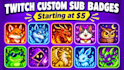 design custom pixel art twitch sub badges, bit emotes and channel points