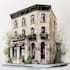 sketch architecture building with watercolor rendering