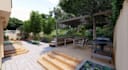 render japanese zen garden, bamboo landscape, deck lighting, backyard oasis, dwg