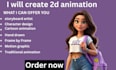 create a 2d animation storyboard art and a character design