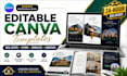 design canva templates, real estate, canva flyers booklets and substack graphics