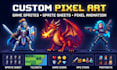 create pixel art, sprite sheet, game character and pixel animation