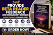 provide beta reader feedback and manuscript critique