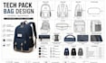 create bag tech pack handbag design duffle bag tote bag flat sketch for backpack